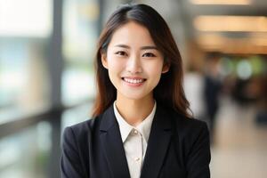 Smiling asian businesswoman in professional attire photo