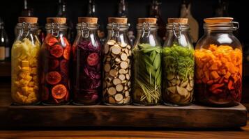 assortment of pickled vegetables in glass jars photo