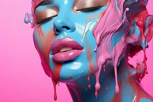 Vibrant abstract portrait with colorful makeup photo