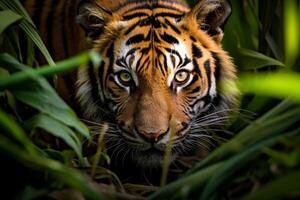 Intense tiger eyes in the jungle photo