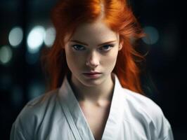 Intense gaze of a mysterious redheaded woman photo