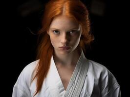 Determined martial artist with intense expression photo
