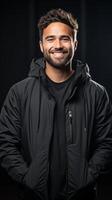 Smiling man in black jacket photo