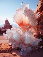 Stunning crystal cluster in desert landscape photo