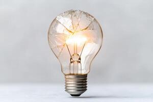 Broken lightbulb still shining bright. concept of resilience, innovation, and overcoming challenges photo