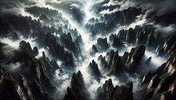Tranquil Foggy Mountain and Valley Background for Artistic Nature Themes photo