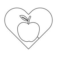 apple single line drawing of outline minimalist design black and white background vector