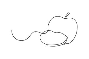 Apple continuous one line drawing of fruit outline isolated icon vector