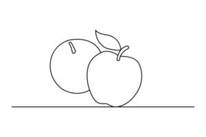 Apple continuous single line hand drawn to outline art illustration vector