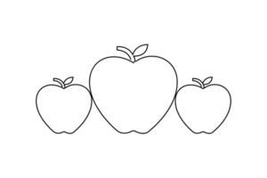 Continuous one line drawing of apple fruit outline art illustration vector