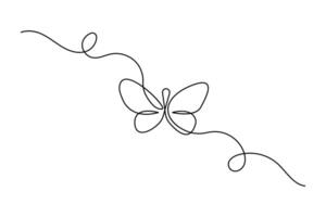 Continuous single line art drawing of Butterfly icon vector