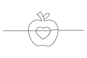 One continuous line drawing of Apple fruit linear style Hand drawn isolated design icon vector