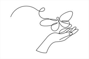 Continuous single line art drawing of outline butterfly minimalist design vector