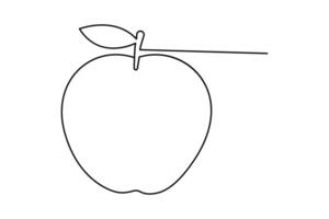 Apple fruit continuous single line hand drawn to outline art icon vector