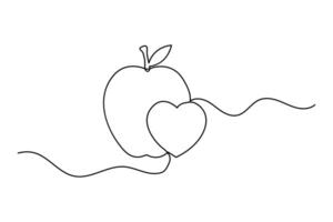 Apple continuous single line drawing of fruit outline isolated design vector