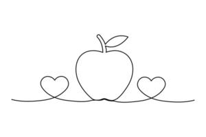 apple one line drawing of outline minimalist icon black and white background vector