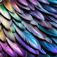 Rainbow feather texture. Bright print. Bird feathers. Bright, beautiful background for printing photo