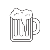 An Outline drawing of a glass of beer. The glass is filled with a foamy liquid and has a handle. This image is commonly used to represent beer, pubs, bars, and other alcoholic beverages. png