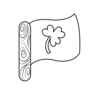 Outline illustration of a flag with a shamrock in the center, attached to a wooden pole, representing the culture, heritage and symbolism of Ireland. The image has a transparent background. png