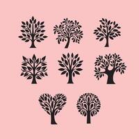 A collection of abstract tree illustrations featuring different shapes and styles of trees vector