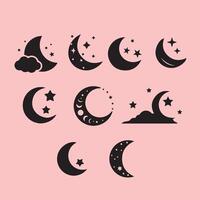 Collection of Moon and Star Icons vector