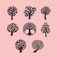 A collection of abstract tree illustrations featuring different shapes and styles of trees vector