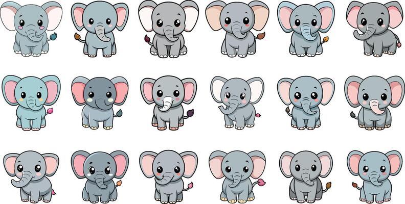 Elephant, collections of little elephants art illustration