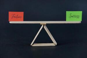 concept of duality using sticky notes with the antonym words Failure - Success made by hand on a dark background photo