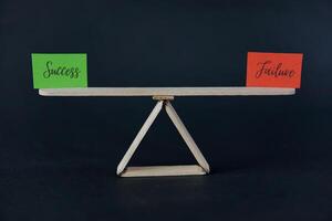 concept of duality using sticky notes with the antonym words Failure - Success made by hand on a dark background photo