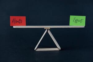 concept of duality using sticky notes with the motivational words Effort - Results made by hand on a dark background photo