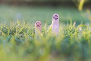 close up of smiling emoji on a popsicle stick as a concept of the spirit of life photo