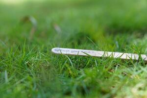 close up of the message on the ice cream stick on the grass as a concept of the spirit of life photo