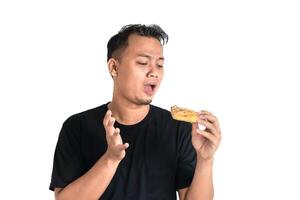 A Moment of Pure Enjoyment with Delicious Pizza Slice photo