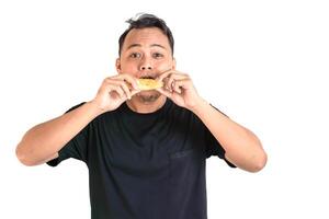 A Moment of Pure Enjoyment with Delicious Pizza Slice photo