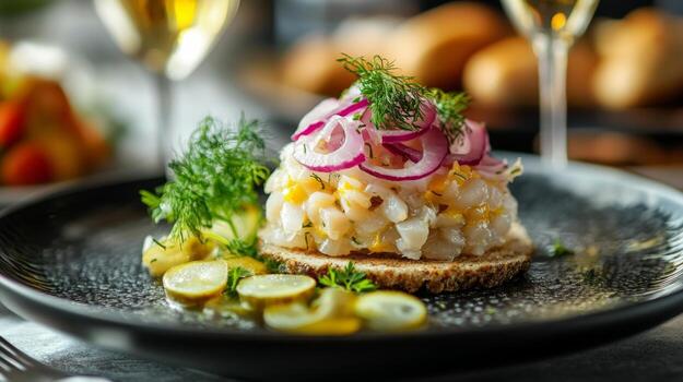 Delicate Fish Tartar on Toast with Elegant Presentation photo