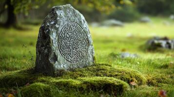 Celtic Knot Stone Carving in Nature photo