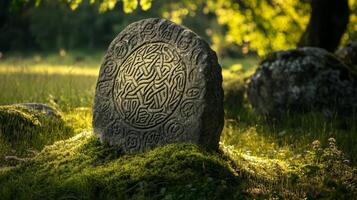 Ancient Celtic Stone Carving in Nature photo