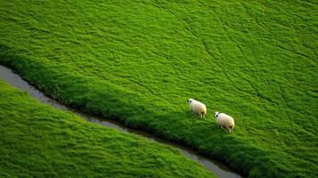 Serene Sheep Grazing in Lush Green Meadow photo