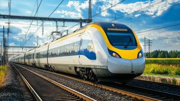 High-Speed Train Across Scenic Countryside photo