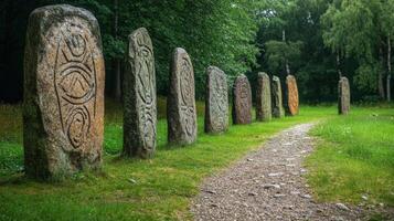 Ancient Carved Stones in a Lush Forest Landscape photo