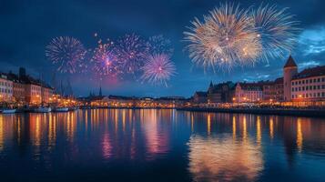 City Fireworks Celebration at Night photo