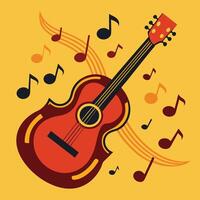 Guitar silhouette in retro music notes theme design for creative uses with vibrant retro colors and dynamic styles. vector