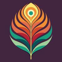 Retro peacock feather with gradient colors design for creative uses with vibrant retro colors and dynamic styles. vector