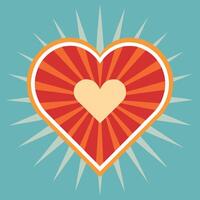Minimalist retro heart with sunburst design design for creative uses with vibrant retro colors and dynamic styles. vector