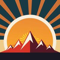 Abstract sunburst with retro mountain scene design for creative uses with vibrant retro colors and dynamic styles. vector
