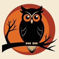 Retro owl silhouette on a tree branch design for creative uses with vibrant retro colors and dynamic styles. vector