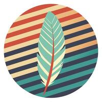 Retro boho feather silhouette on striped circle design for creative uses with vibrant retro colors and dynamic styles. vector