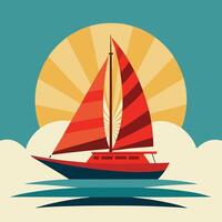 Retro sailboat under layers of sunlight design for creative uses with vibrant retro colors and dynamic styles. vector