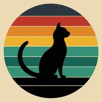 Retro cat silhouette sitting on a crescent moon design for creative uses with vibrant retro colors and dynamic styles. vector