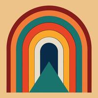Retro rainbow arch over abstract geometric design design for creative uses with vibrant retro colors and dynamic styles. vector